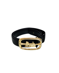 Celine Black Leather Belt horsecarriage buckle T.34