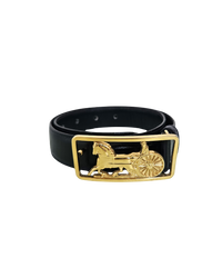 Celine Black Leather Belt horsecarriage buckle T.34