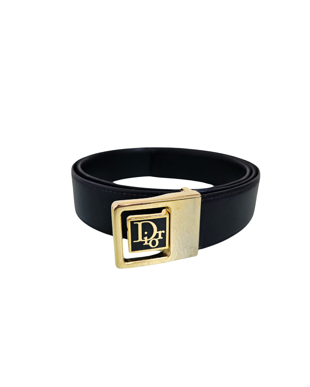 Dior Leather Belt with Gold Logo Buckle  T.36