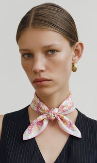 Celine Cotton Bandana Scarf  – Pink & Orange Logo Print