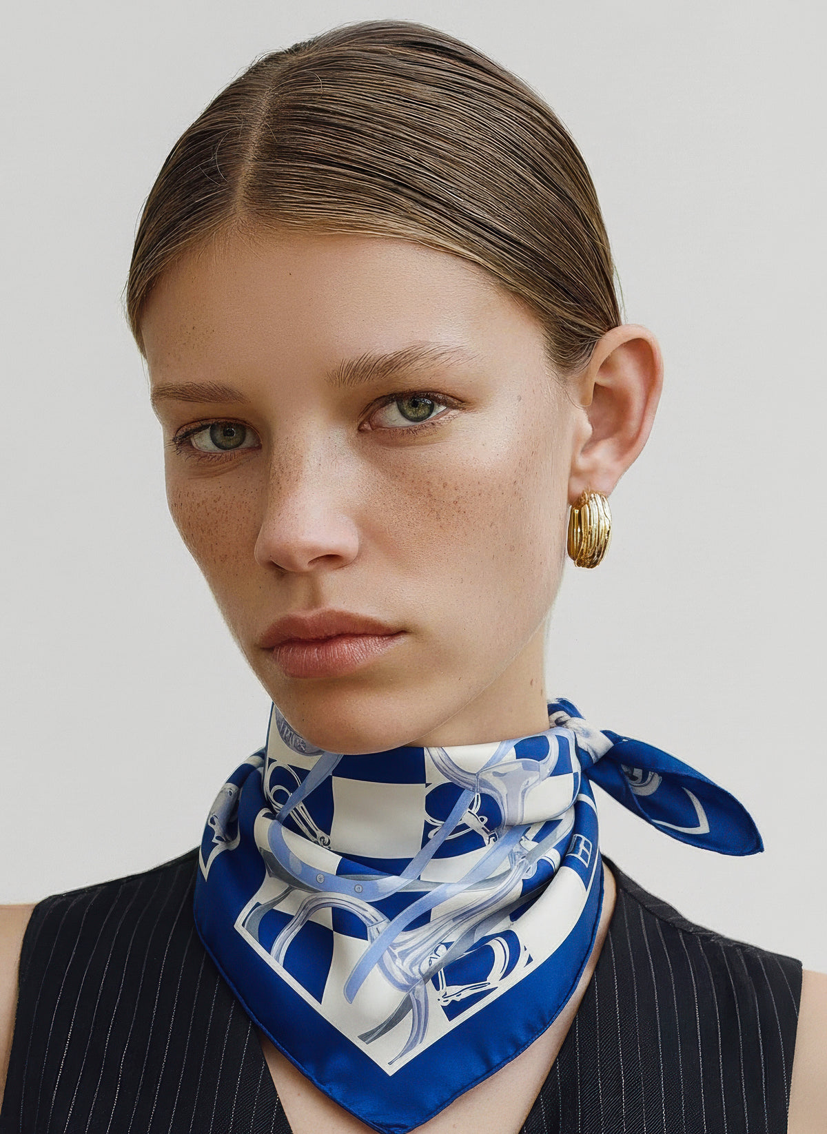 Vintage Celine 100% Silk Scarf – Blue & White Equestrian Print