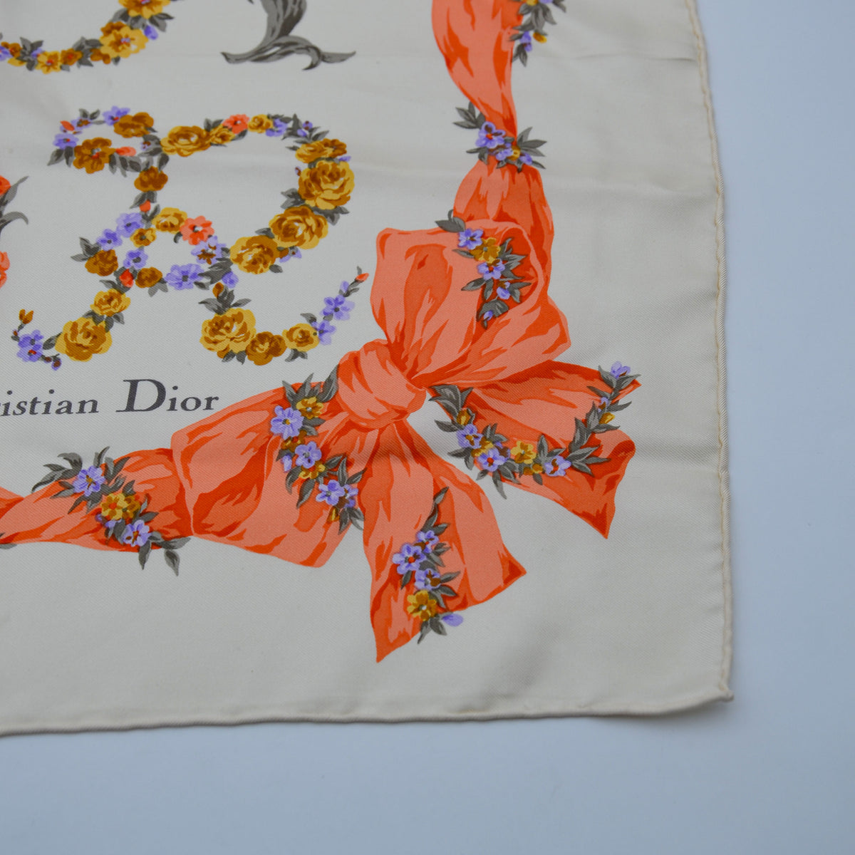 Foulard Christian Dior Vintage Soie Fleurs et Rubans