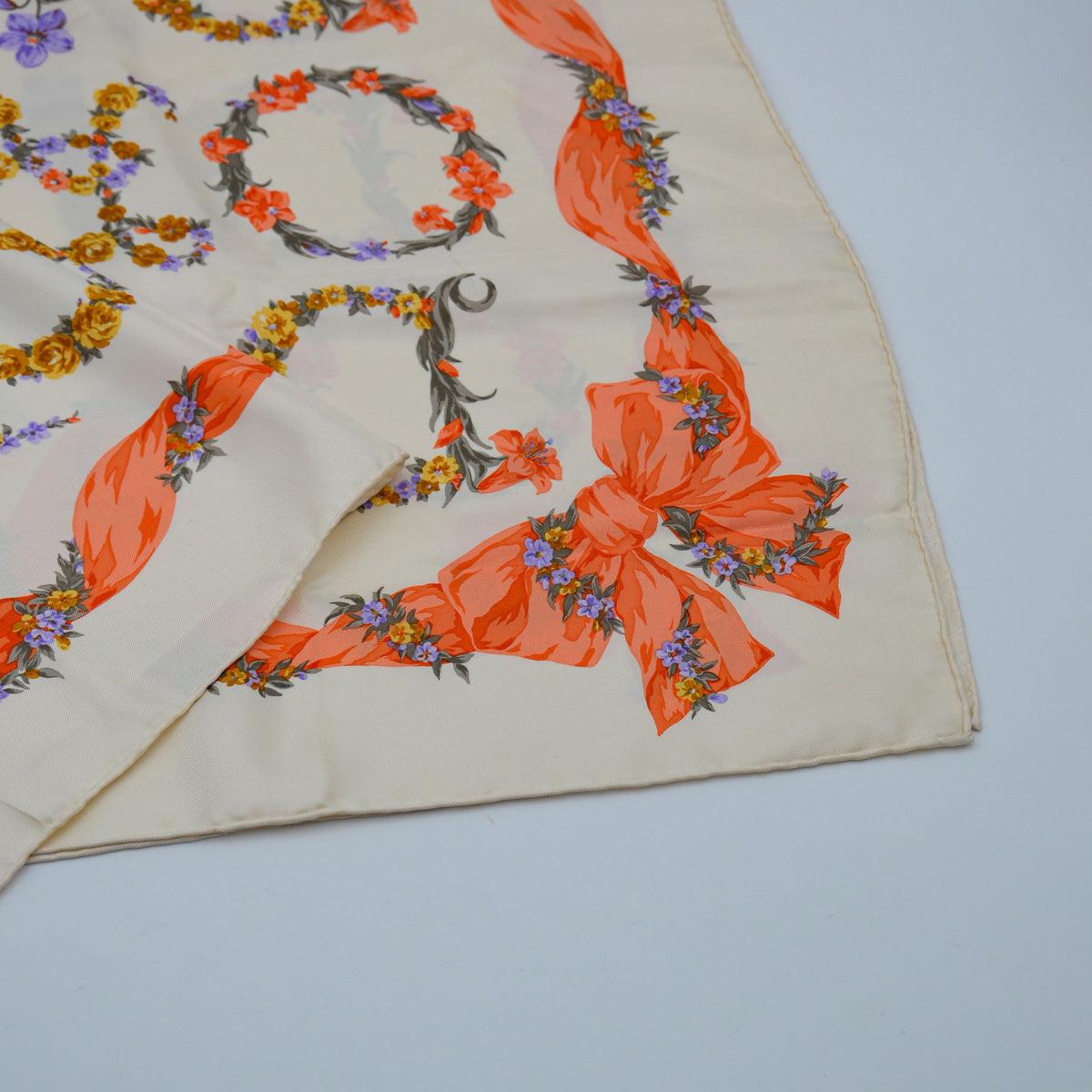 Foulard Christian Dior Vintage Soie Fleurs et Rubans