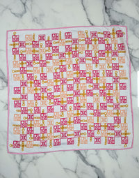 Celine Cotton Bandana Scarf  – Pink & Orange Logo Print