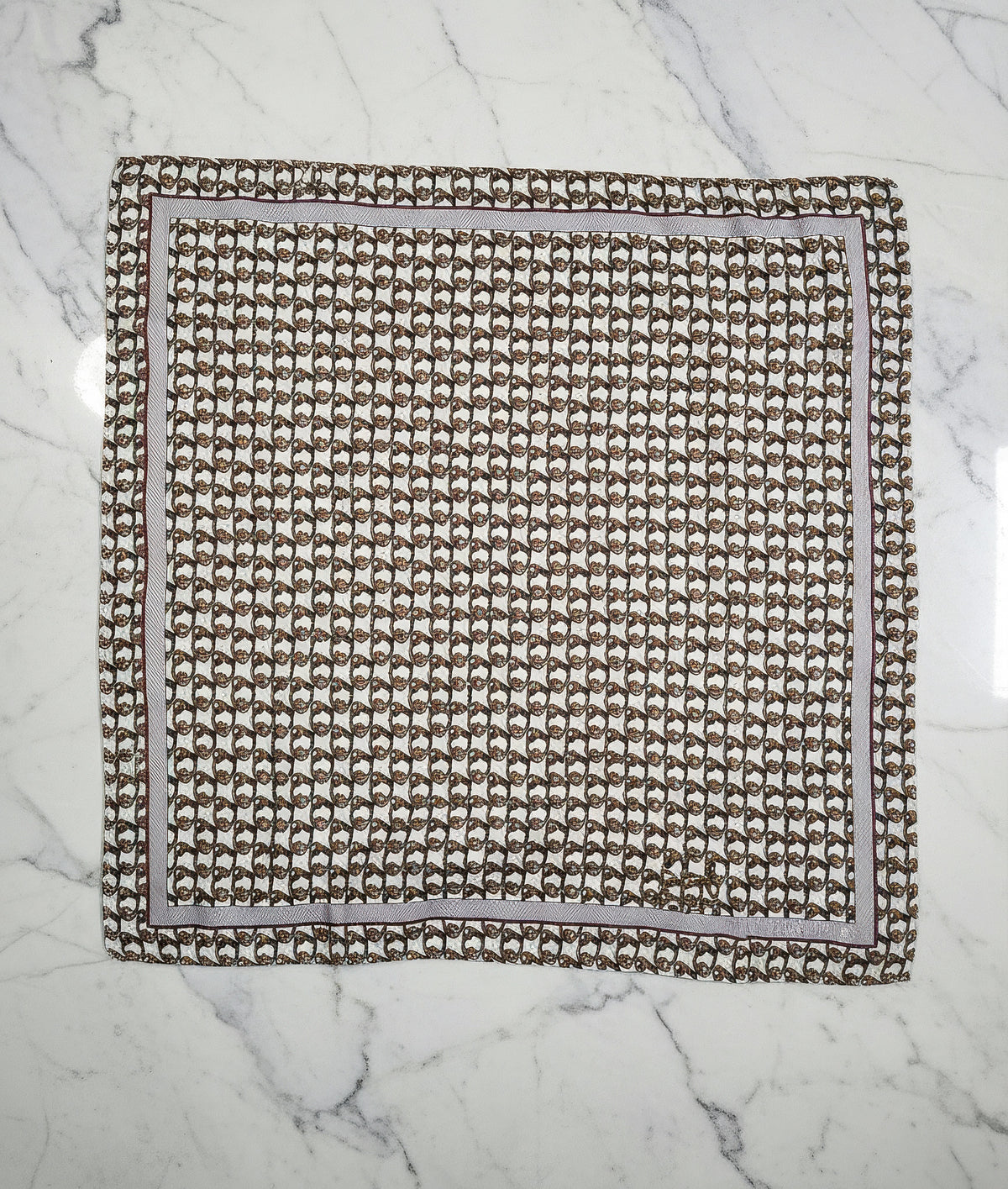 Celine Cotton Scarf  – White & Brown Chain Print