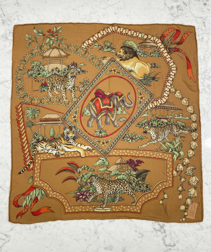 Vintage Salvatore Ferragamo Silk Bandana– Exotic Animal Print