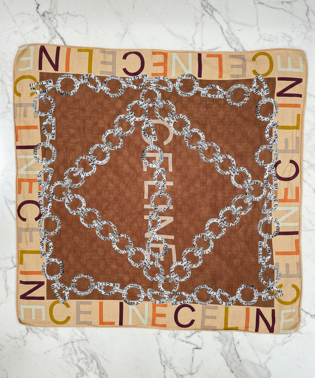 Celine Cotton Scarf  – Brown Logo Chain Print