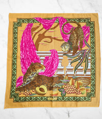 Vintage Salvatore Ferragamo Cotton Scarf – Exotic Animal & Fruit Print