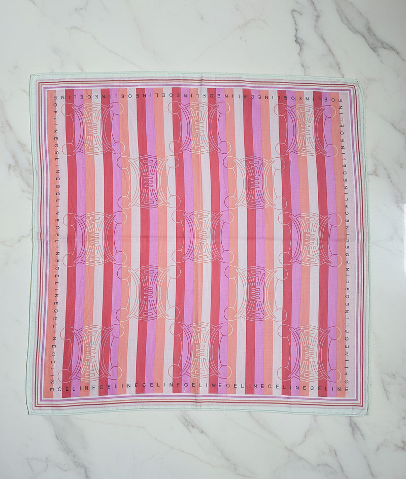 Celine Pink Cotton Scarf – Triomphe Logo & Stripes