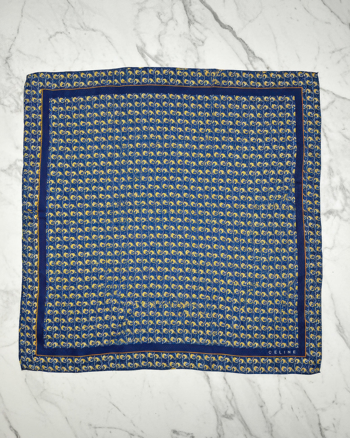 Celine Cotton Scarf  – Navy Blue with Gold Motif