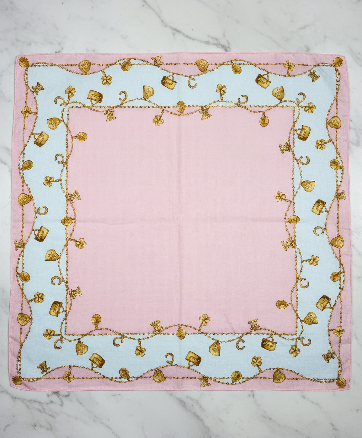 Celine Cotton Scarf  – Pink & White with Golden Charm Print