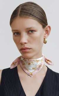 Celine Cotton Scarf  – Pink & White with Golden Charm Print
