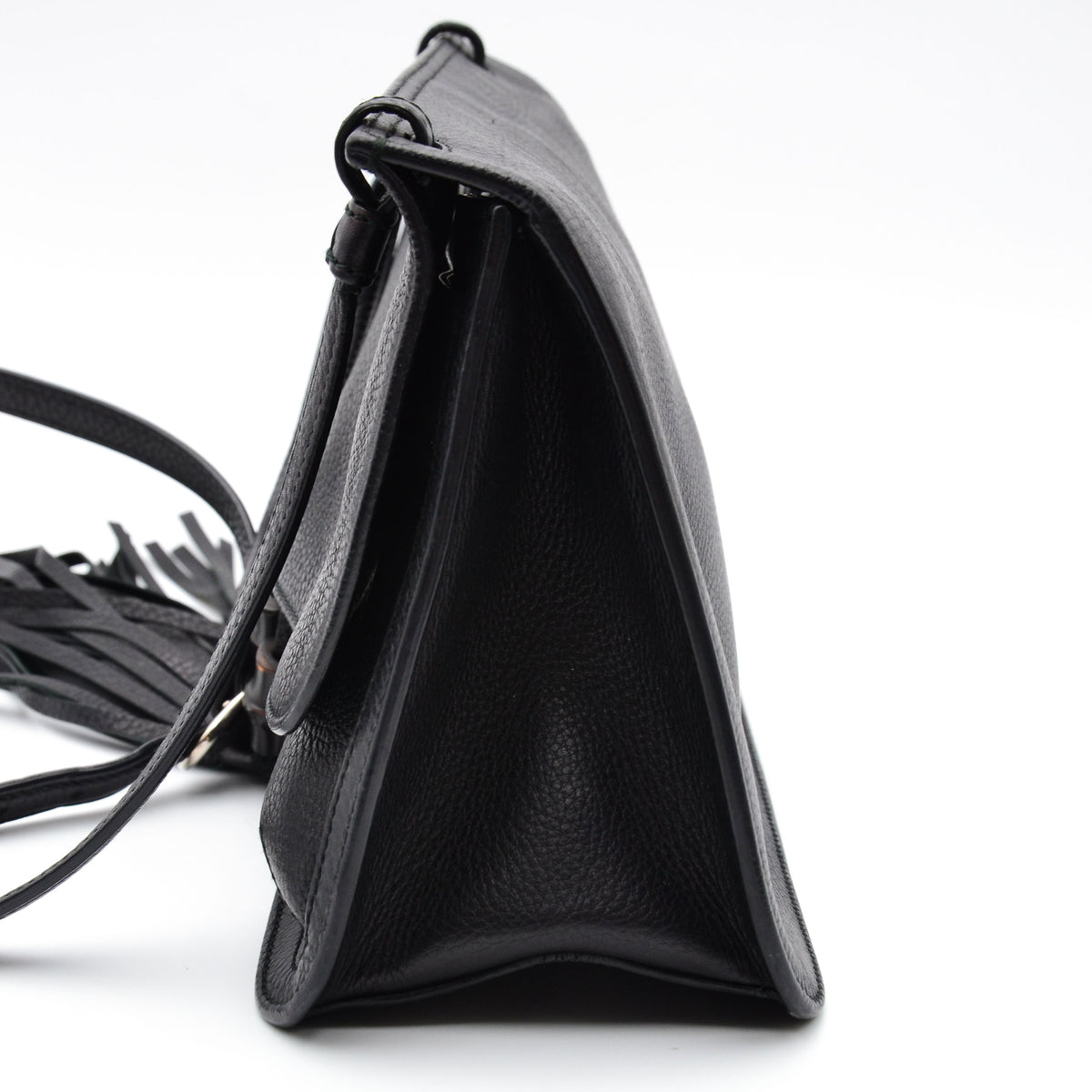 Gucci Daily Flap Cuir Grainé Noir — Pompon Bambou