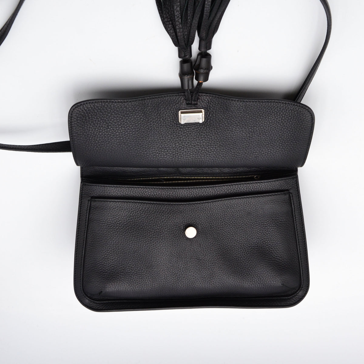 Gucci Daily Flap Cuir Grainé Noir — Pompon Bambou