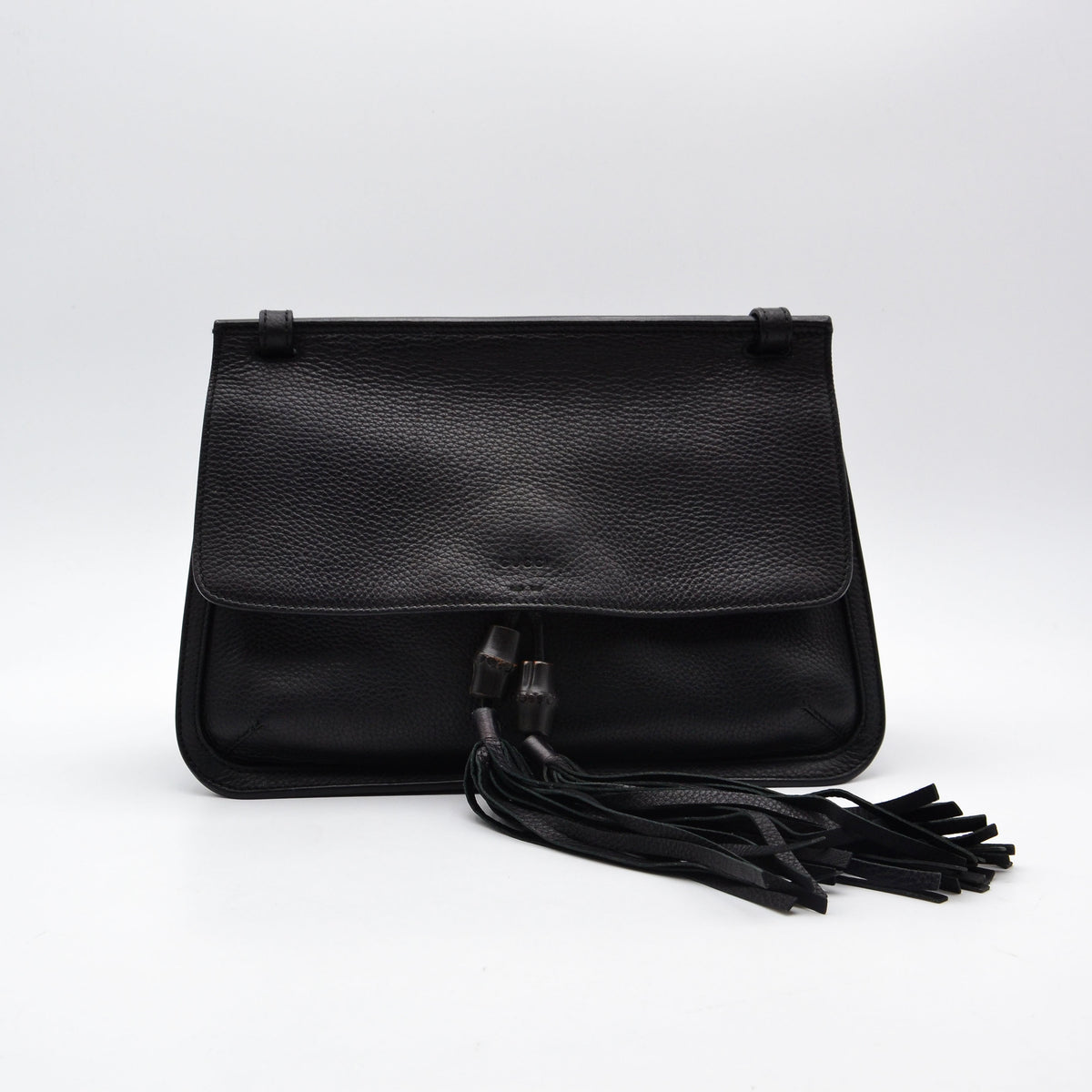 Gucci Daily Flap Cuir Grainé Noir — Pompon Bambou