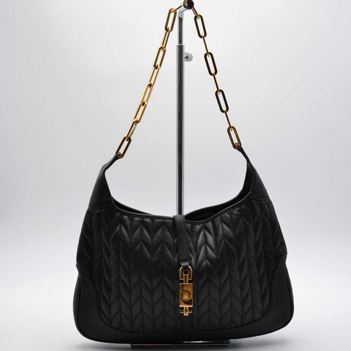 Gucci Jackie Cuir Matelassé Noir Chaîne Trombone Vintage