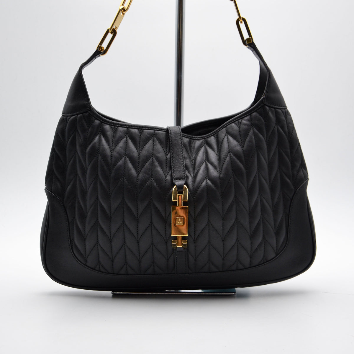 Gucci Jackie Cuir Matelassé Noir Chaîne Trombone Vintage