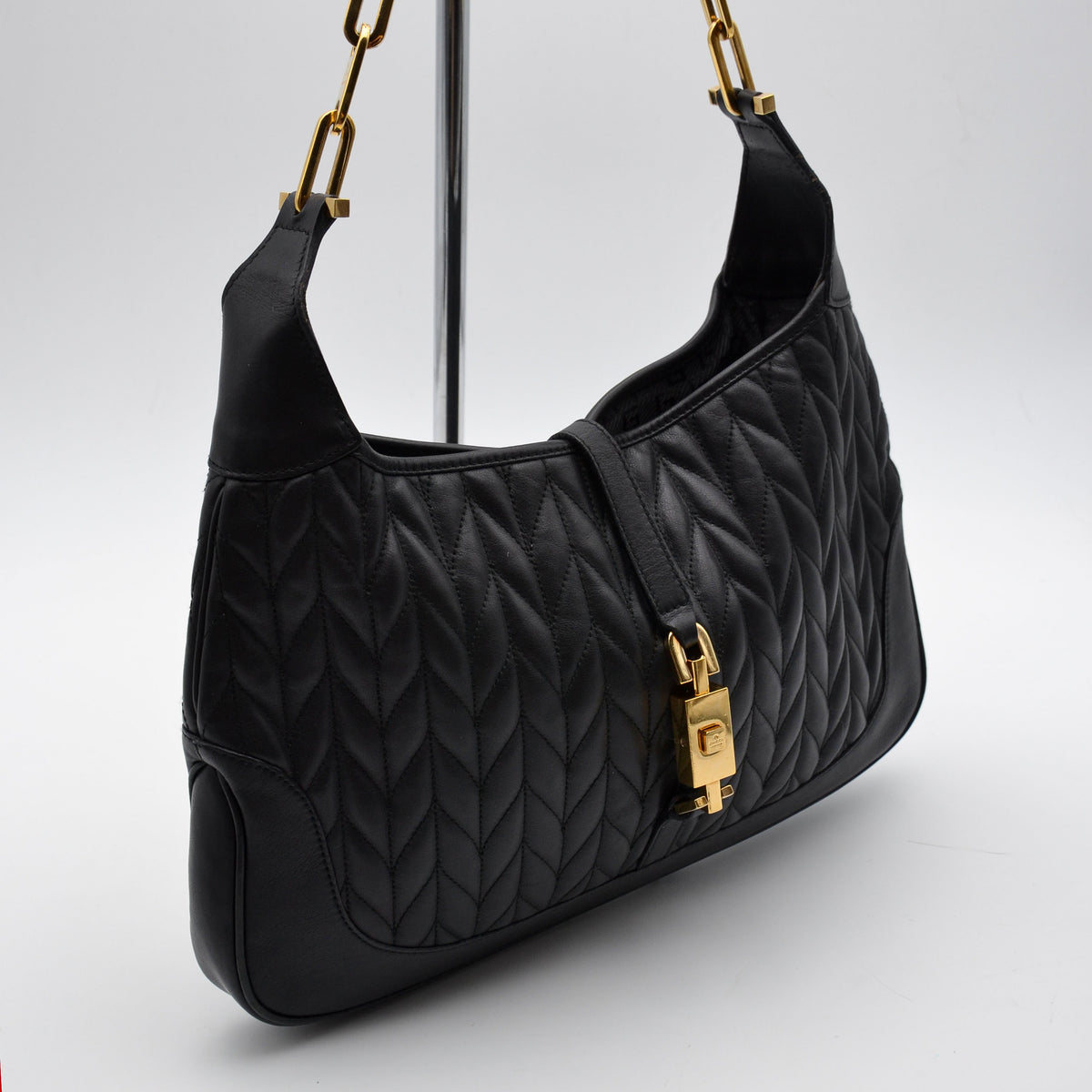 Gucci Jackie Cuir Matelassé Noir Chaîne Trombone Vintage