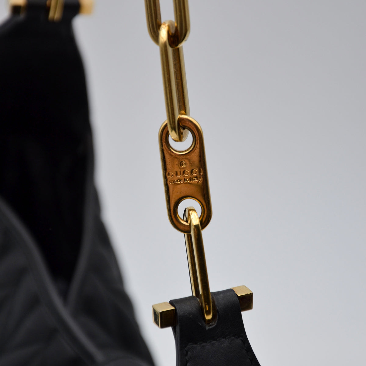 Gucci Jackie Cuir Matelassé Noir Chaîne Trombone Vintage