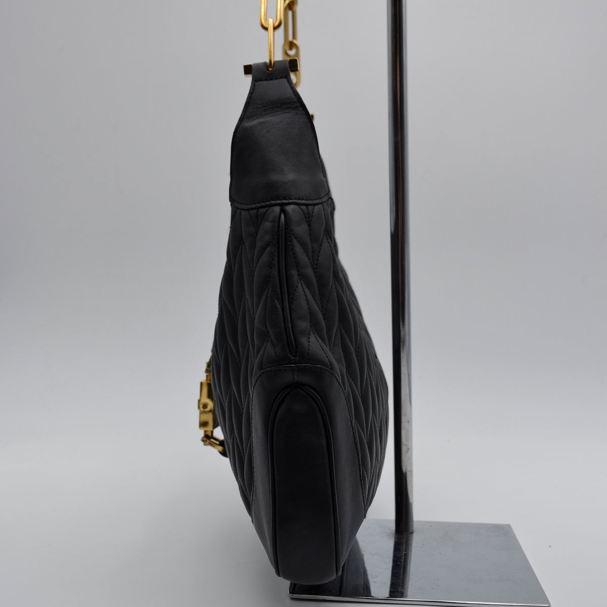 Gucci Jackie Cuir Matelassé Noir Chaîne Trombone Vintage