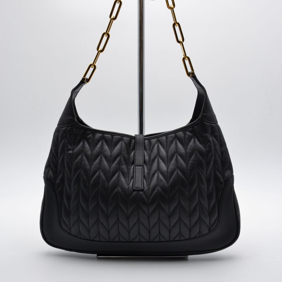 Gucci Jackie Cuir Matelassé Noir Chaîne Trombone Vintage