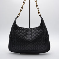 Gucci Jackie Cuir Matelassé Noir Chaîne Trombone Vintage