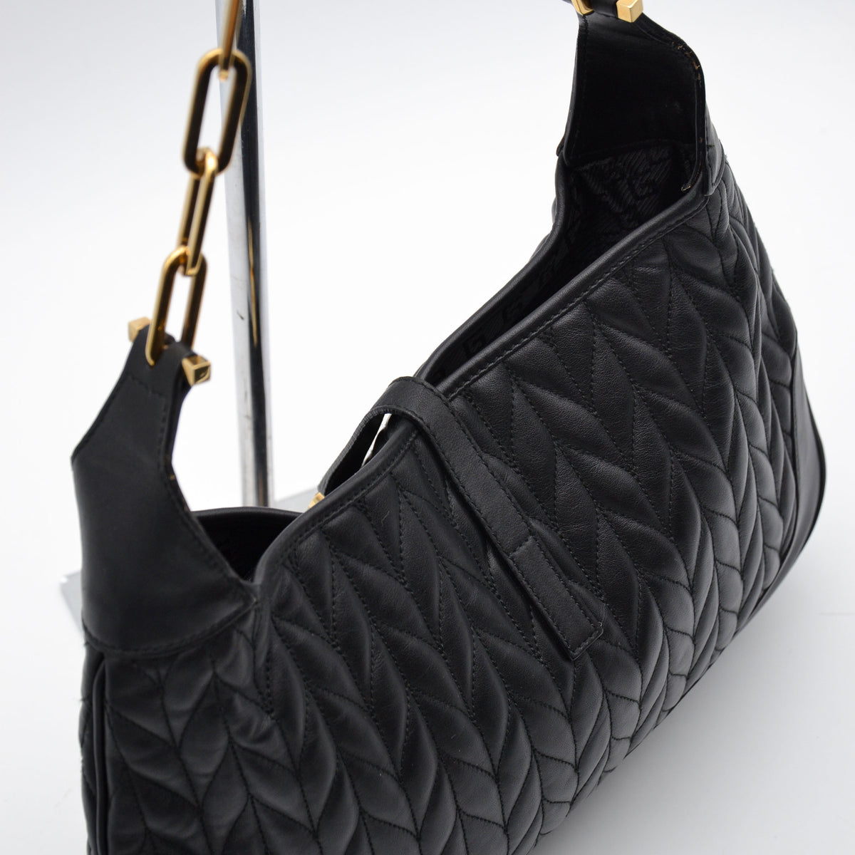 Gucci Jackie Cuir Matelassé Noir Chaîne Trombone Vintage