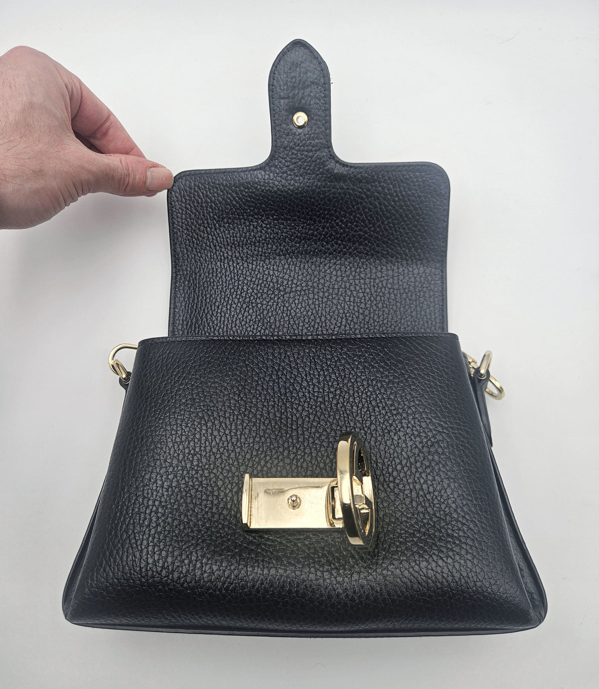 Sac Gucci Interlocking Mini Cuir Grainé Noir Chaîne Champagne