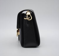 Sac Gucci Interlocking Mini Cuir Grainé Noir Chaîne Champagne