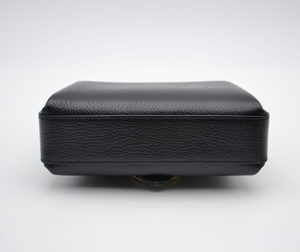 Sac Gucci Interlocking Mini Cuir Grainé Noir Chaîne Champagne