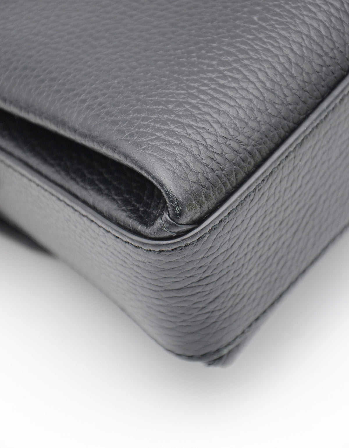 Sac Gucci Interlocking Mini Cuir Grainé Noir Chaîne Champagne