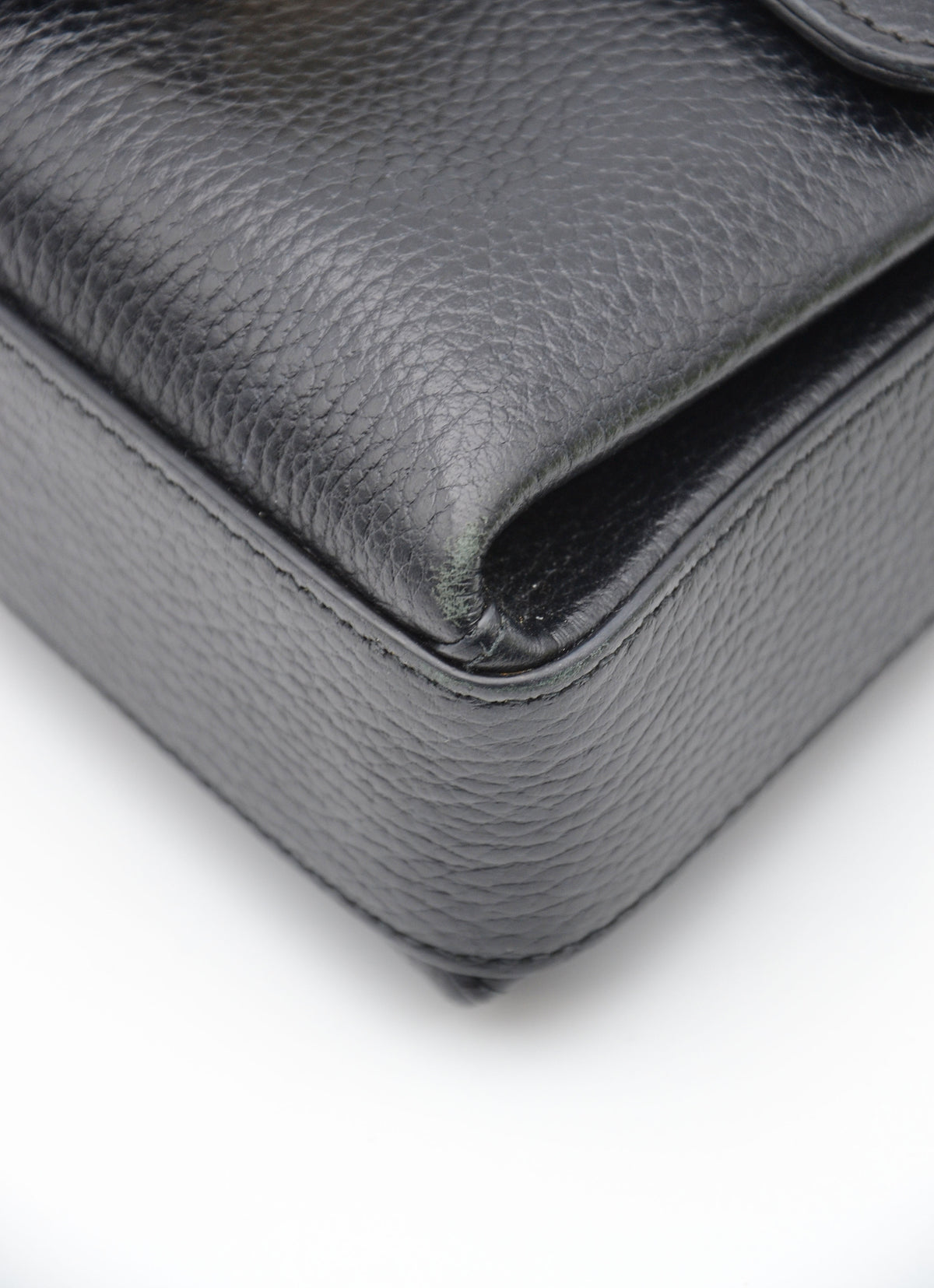 Sac Gucci Interlocking Mini Cuir Grainé Noir Chaîne Champagne