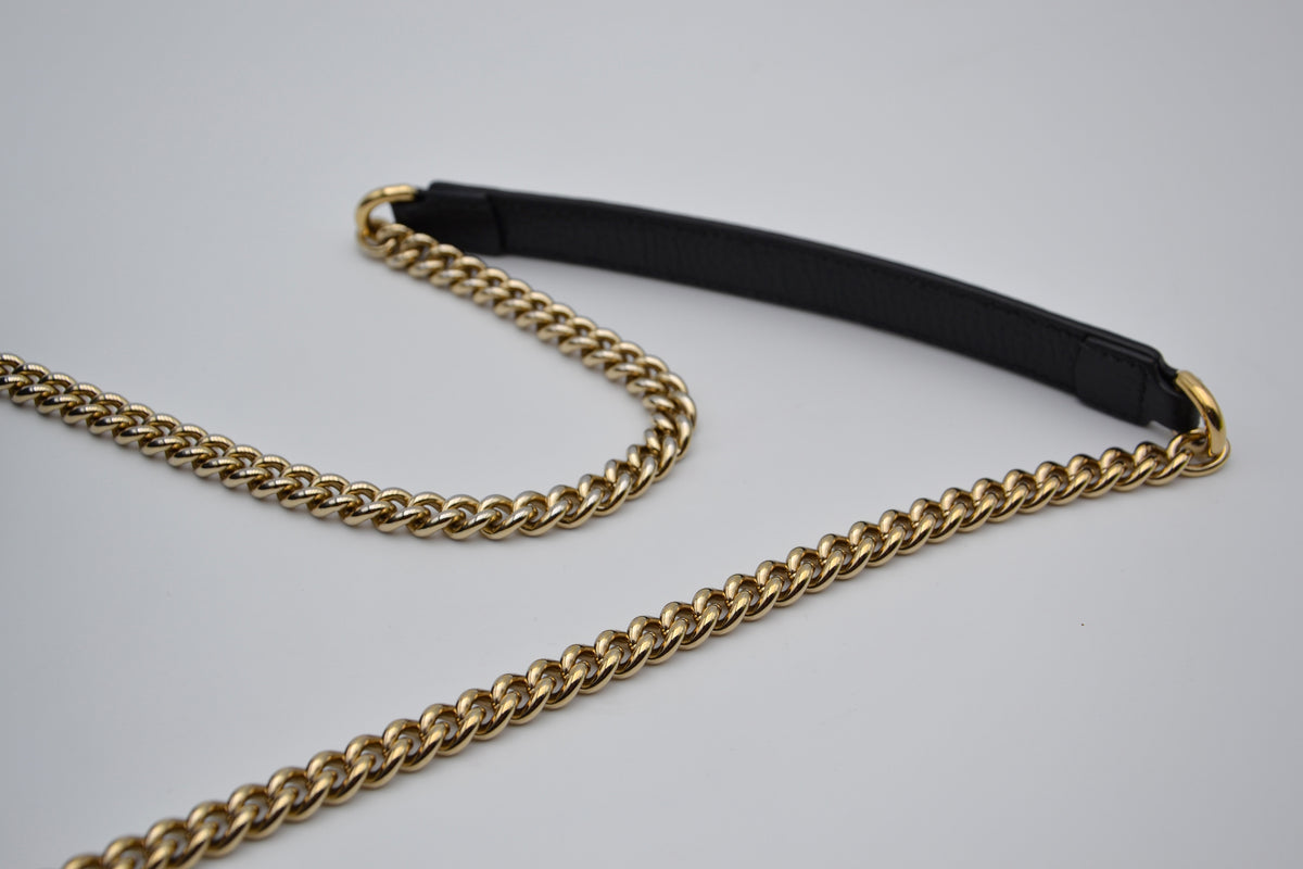 Sac Gucci Interlocking Mini Cuir Grainé Noir Chaîne Champagne