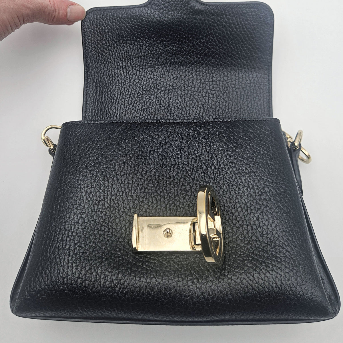 Sac Gucci Interlocking Mini Cuir Grainé Noir Chaîne Champagne