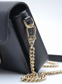 Sac Gucci Interlocking Mini Cuir Grainé Noir Chaîne Champagne