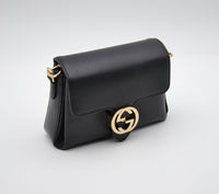Sac Gucci Interlocking Mini Cuir Grainé Noir Chaîne Champagne