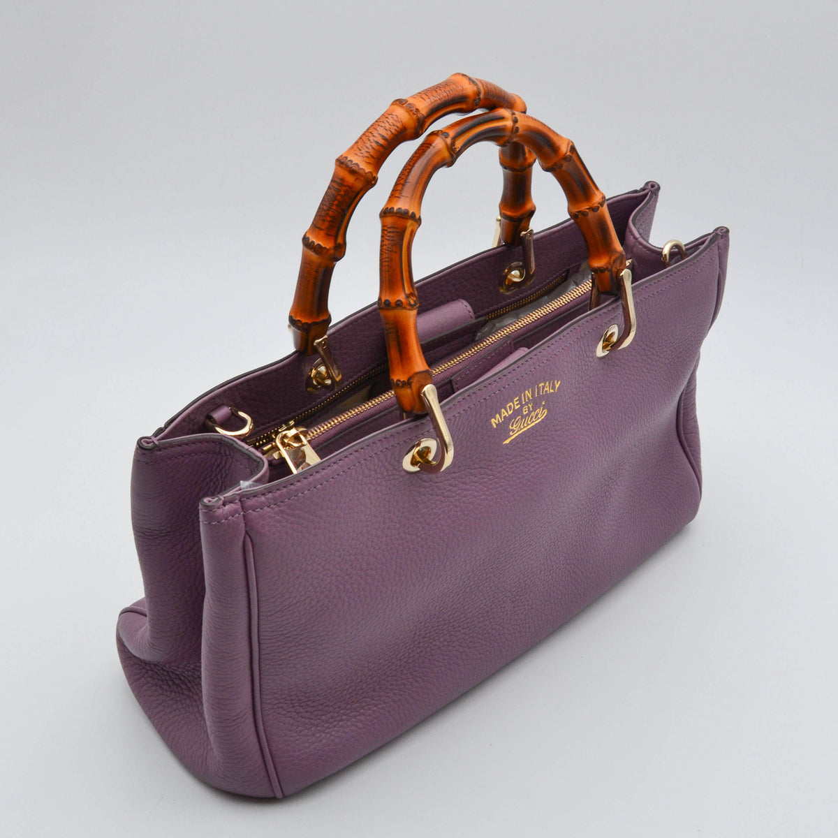 Shopper Gucci Bamboo Cuir Grainé mauve