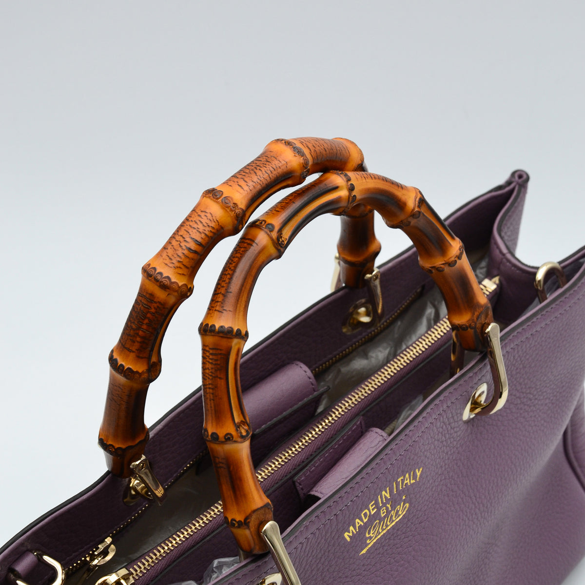 Shopper Gucci Bamboo Cuir Grainé mauve