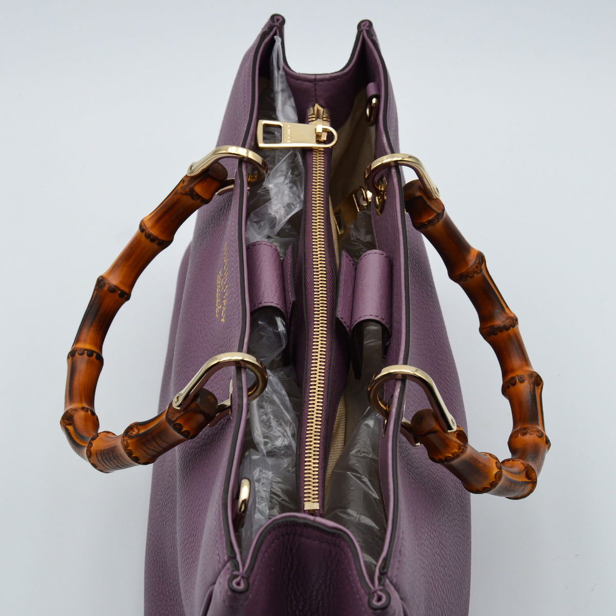 Shopper Gucci Bamboo Cuir Grainé mauve