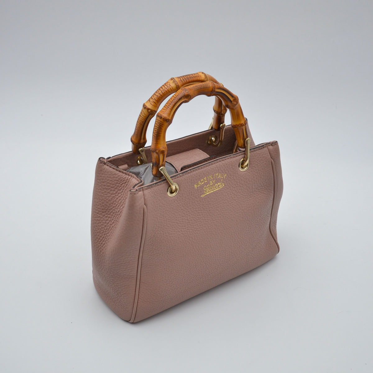 Gucci Bamboo Shopper mini cuir grainé taupe