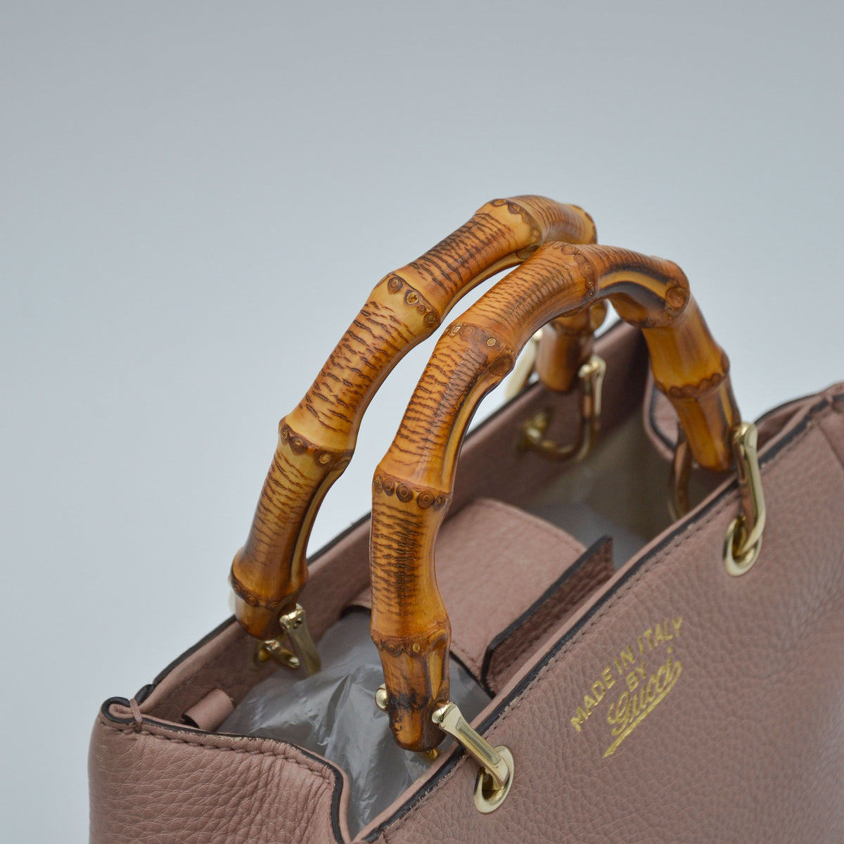 Gucci Bamboo Shopper mini cuir grainé taupe