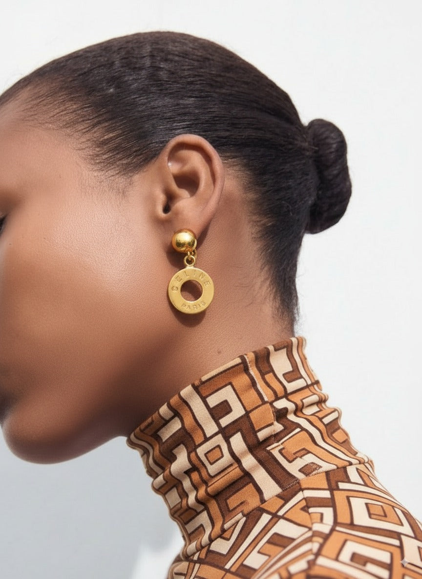 Celine Mini Round Pendant Clip-On Earrings