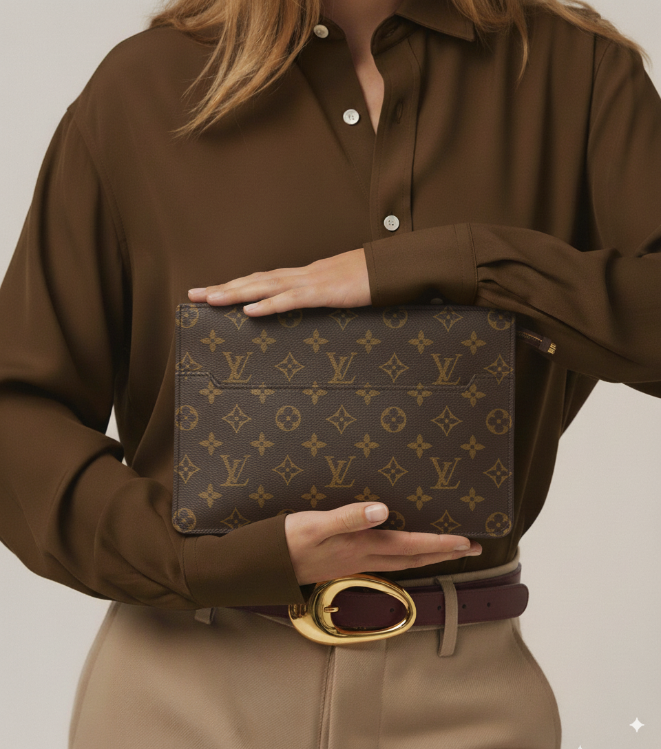 Louis Vuitton Monogram Clutch Bag Brown Canvas