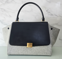 Sac Trapèze Céline Feutre Gris Cuir Noir