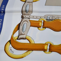 Carré Hermès « Coaching » soie bleu & or