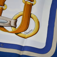 Carré Hermès « Coaching » soie bleu & or