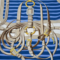 Carré Hermès « Coaching » soie bleu & or