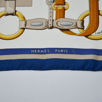 Carré Hermès « Coaching » soie bleu & or