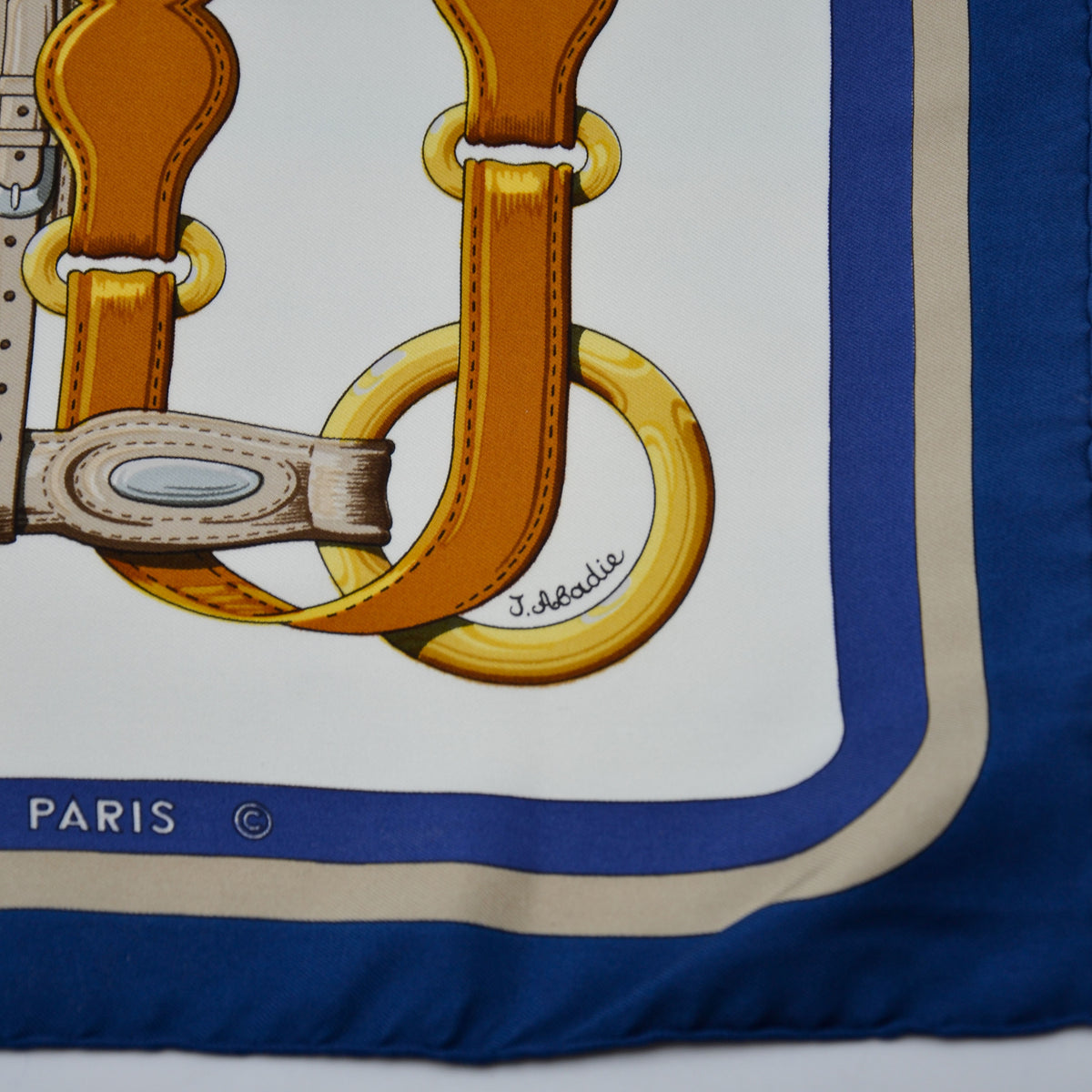 Carré Hermès « Coaching » soie bleu & or
