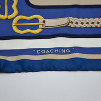 Carré Hermès « Coaching » soie bleu & or